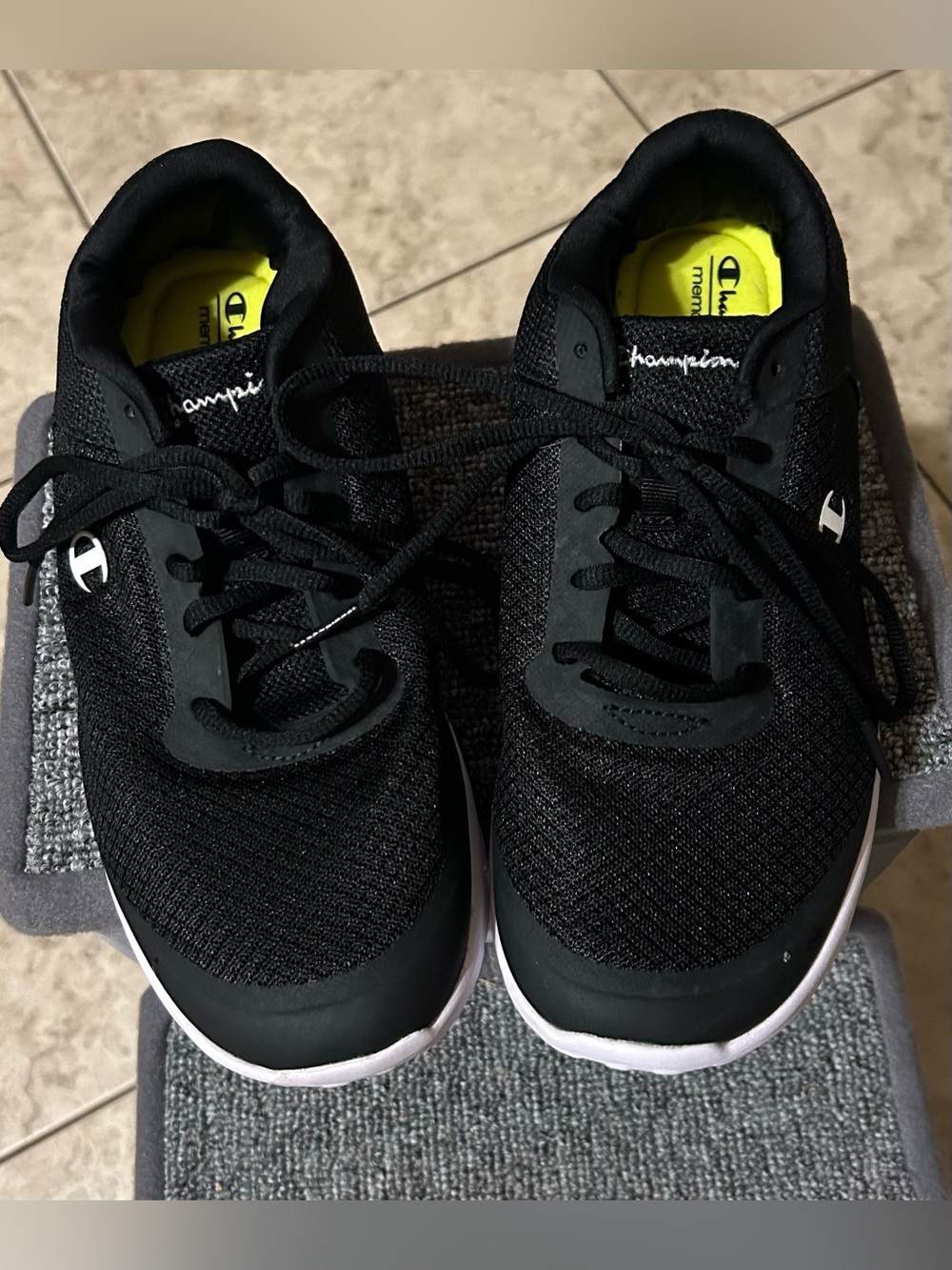Champion Black Athletic Sneakers with Neon Yellow Insoles